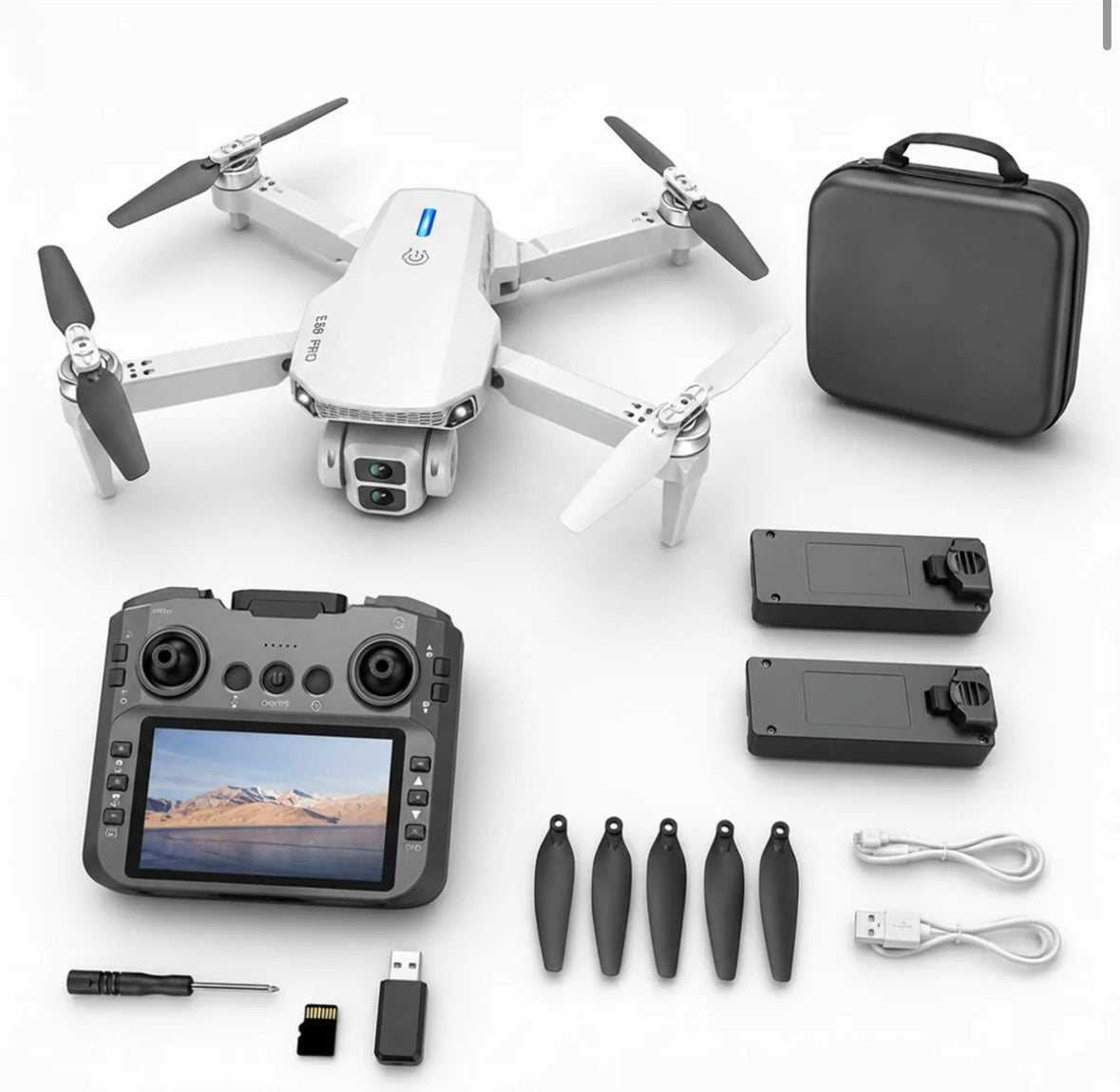 Heron01 Drone | with 4.92-Inch Screen Controller, 2 batteries.